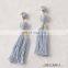 Gray And Light Blue Doubble Tassel Pendant Daggle Earring Gold Thread Wrapped Hand-made Charm Earrings