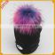 2017 New Pom Snowflake Custom Embroidery Beanie raccoon fur Knitted Bobble Hat