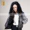 Wholesale Lace Varsity Ladies Satin Bomber Black Jackets with Raccoon Fur Collar