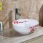 Simple red color modern design tabletop ceramic sanitary ware square wash hand basin with one hole for bathroom used