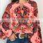 Wholesale women fully print long sleeve crew neck lace up shirt blouses and tops lady