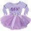Fashion children party frock dresses long sleeves baby girls striped puffy party dress