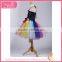 Fairy rainbow color silk material blossom knee skirt fluffy voile girl's dress children frocks designs