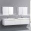 Modern 48 inch floor mounted Quartz Stone top double below mounted ceramic basin PVC bathroom cabinet vanity