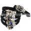 Black Leather Braided Wristband Tibetan Silver Clasp Men Punk Skull Bracelet