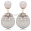 2016 New style hot selling hourglass shape double imitation pearl two ball stud earrings