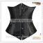 Black Leather Steampunk Underbust Corset with One Side Leatherette Pocket