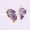 Natural Amethyst Pendant, Wings Shape Gold Plated Edged Drusy Amethyst Gem Stone Pendant, Druzy Pendant