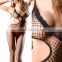Lace Trimmed Halter Deep-V Cut Out Spandex Body Stocking