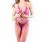 Pink silver deep v halter nylon open crotch bodystocking