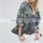 Hot Sale New Design Women Military Jacket Wholesale Lady Printed Jeans Camo Denim Jacket With Frill Hem