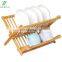Awesome 2 Tier Natural Bamboo Folding Dish plate Drying Rack with drainboard