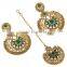 Indian Antique Gold Plated Earrings With Tikka For Women