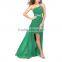 ladies wear prom dress for fat women one shoulder ruffles wedding dress emerald green evening dress tight waist ruffle dresses