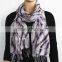 Wave Printed Cotton Scarf with fringe