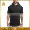 Customize Cotton Spandex Mens Short Sleeve Pullover Hoodie Black Plain Gym Hoodie with Slightly Side Splits