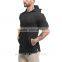 Customize Cotton Spandex Mens Short Sleeve Pullover Hoodie Black Plain Gym Hoodie with Slightly Side Splits
