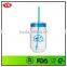 Customized 18 Ounce Plastic Eco Mason Glass Jar With Straw and Lid