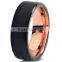 7MM Tungsten Carbide Ring, Black & 18K Rose Gold Pipe Cut Brushed Tungsten Carbide Ring, Fashion Tungsten Wedding Band Ring