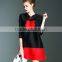 Retro pleat Chinoiserie printed ladies large size dress with two buttons