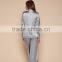 OEM Service Women Grey Satin Sleepwear Appeal Silk Pyjama Long Sleeve Blouse With Long Pants White Piping