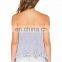 Latest Ladies Lace Hem Strapless Blue Cotton Tops Designs