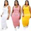 Hot Selling Solid Color Cami Summer Maxi Plus Size Long Dresses Women