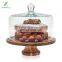 Acacia wood Footed Round Wood Server Cake Stand with Glass Dome