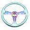 350mm ABS  Aqua blue steering wheel universal , ABS Plastic with neo chrome iron spoke steering wheels