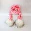 Popular warm crochet scarf real raccoon fur pom pom knitted scarf shawl