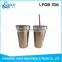 Double wall stainless steel travel mug tumbler with straw