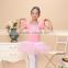 kids short sleeve dancewear,girl ballet TUTU, blue pink mesh overlay ballet skirt