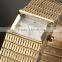 Golden Square Case Japan Quartz Movement Brass Tassel Band Analog Women Ladies Watch