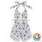 Navy Floral Lace Shorty Halter Bubble Romper