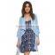 Woman sky bule water fall neck long sleeve fashion casual denim trench coat