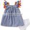 Wholesale boutique swing sleeve fancy tassels baby clothes cotton baby romper clothes set