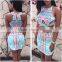 Custom Design Stock Cheap Price Totem Printed Short Dress Africa Bodycon Dress Fashion Two Piece Dress Z474