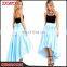 2016 Custom New Design Light Blue Satin Lady Skirts High Low Prom Girls Pleated Long Skirt
