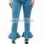 OEM OED High Waisted Slim Mom Jeans With Flared Frill Hem American Fashion women jeans factory buy jeans bulk