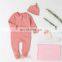 Hot Sale Double Zipper Organic Cotton Long Sleeve Romper Hat Set