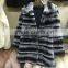 Factory price simple long style hooded real rex rabbit fur coat for women