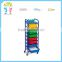 Preschool fruniture 4 layers steel Material toy Storage Shelves with plastic bins for sale