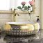 Bathroom sanitary ware chaozhou ceramic round shape wash art shining luxury countertop wash basin with golden decal