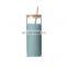 Hot Sale Popular Multi-colored Glass Tumbler Cups Glass Water Bottle With Straw Silicone Protective Sleeve Wooden Lid
