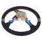 car race tuning titanium blue spoke steering wheel leather wrap, 14 inch horn button race car steering wheel