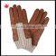 2016 hot selling womens genuine leather gloves with creamy-white knitted wrist