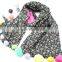 Good Quality Cute Sweet Small Floral Print Colorful Pom Pom Balls Fashion Baby Girls Winter Scarf