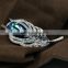 Fashion Women 18k White Gold Blue Crystal Feather Brooch
