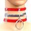 Harajuku Fashion Punk Goth Rivets Choker Handmade Three Row Caged Necklace black Leather Big O Round Choker Collar Necklace