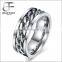 8mm Men's Stainless Steel Silver Tone Curb Chain Band Ring, Rotatable Twisted Chain Ring Spinner Ring